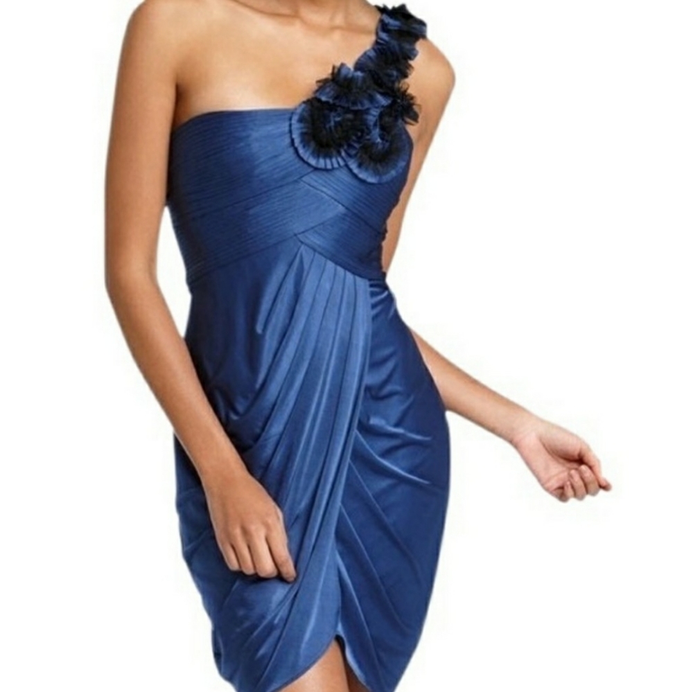 BCBGMaxAzria One-Shoulder Navy Blue Cocktail Dress